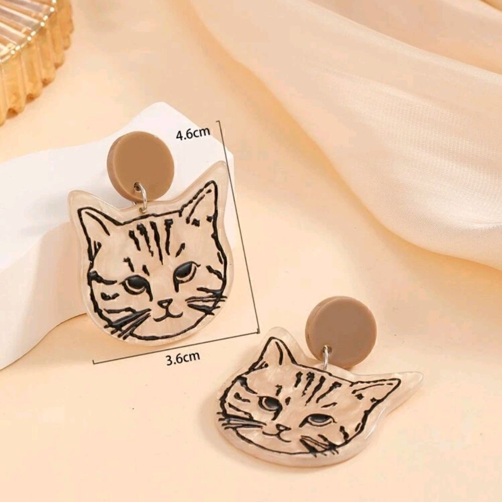 Kitty Cat Face Design Acrylic Dangling Drop Post Earrings - Picture 5 of 6